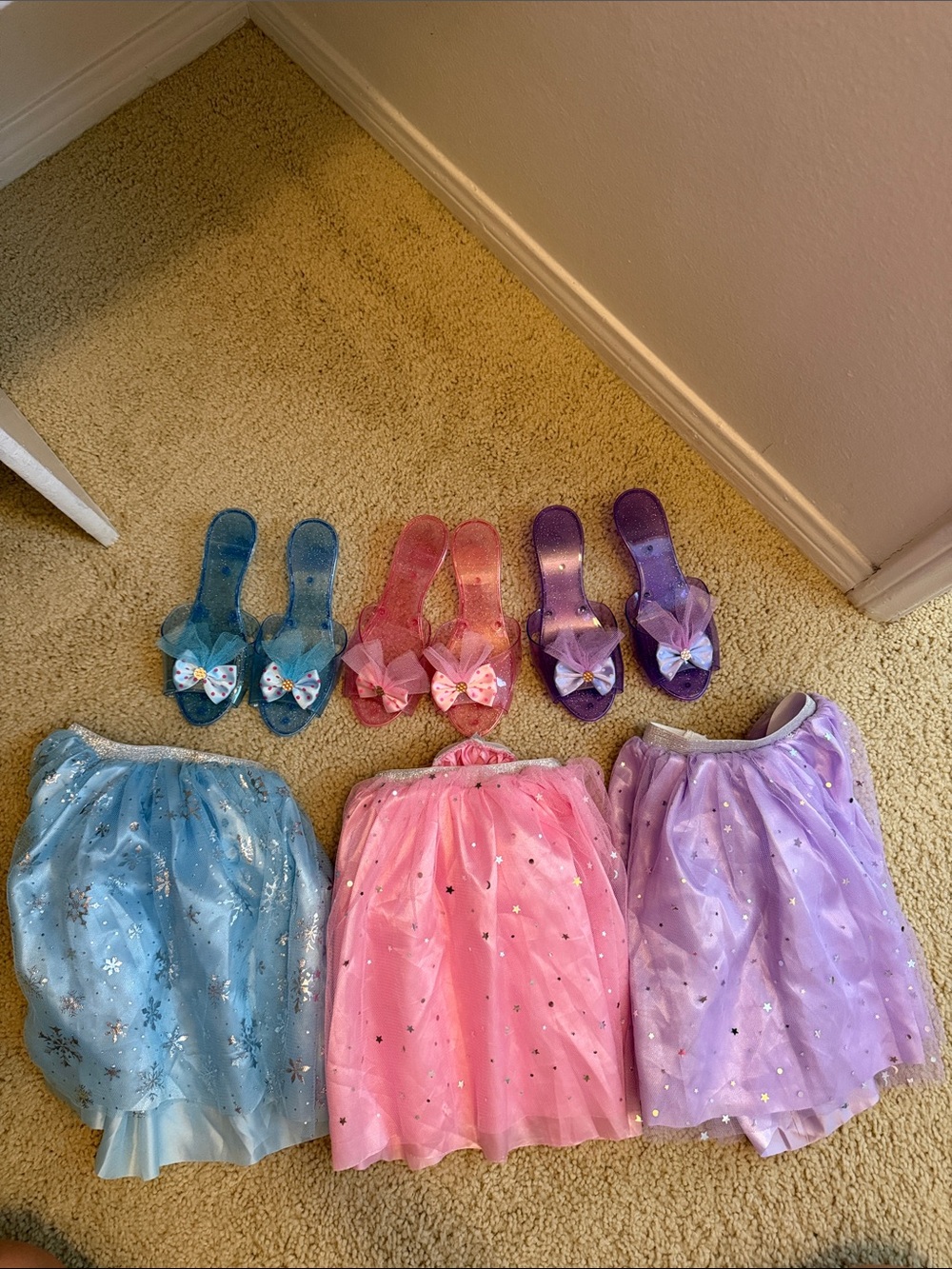 Sparkly Girls' Dress-Up Skirt & Jelly Shoes Set - Blue Pink Purple